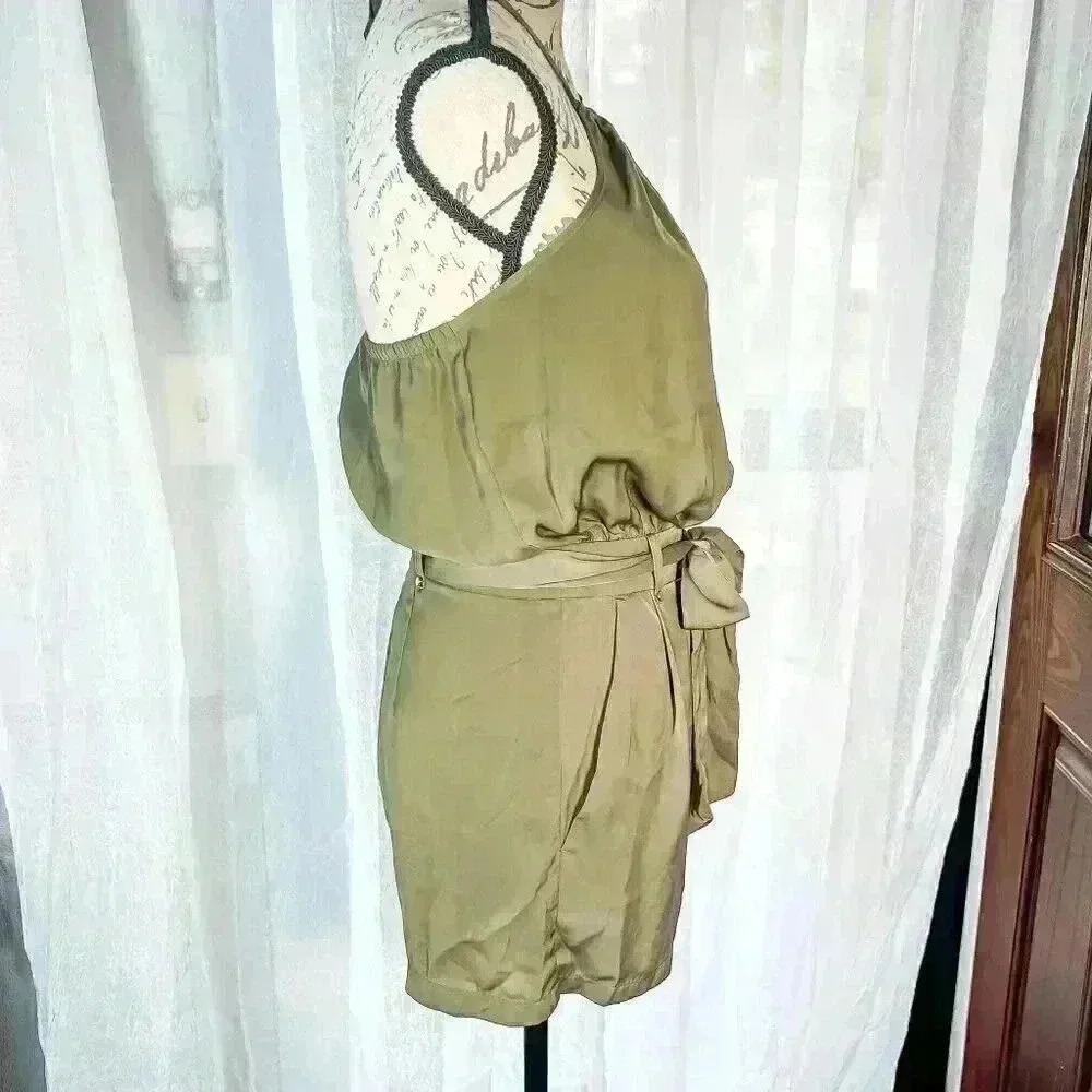 Dynamite Size XS olive green halter neck romper zip back pockets/belted - Picture 5 of 10